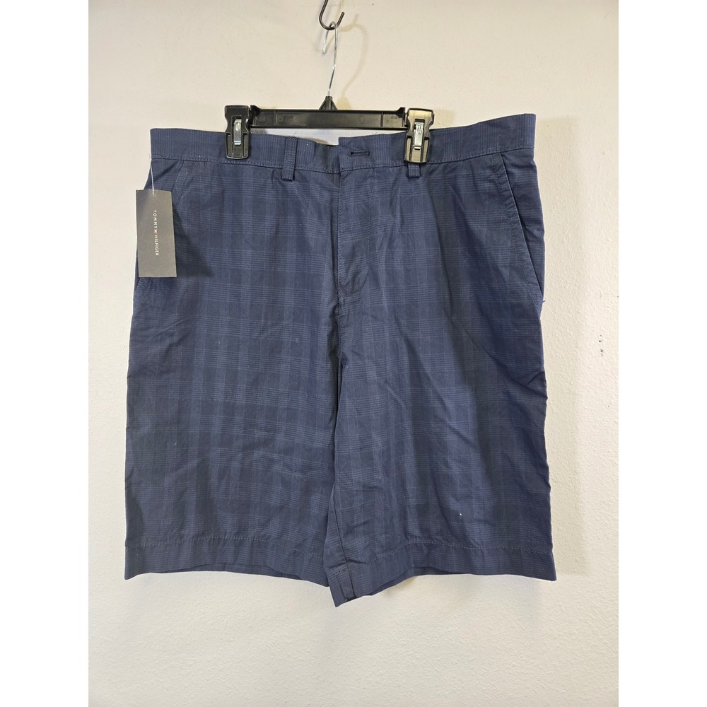 Tommy Hilfiger Plaid Navy Blue Classic Fit Chino Shorts 34